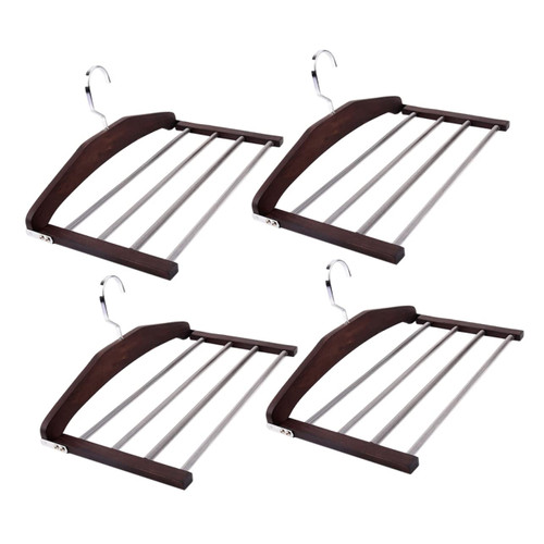 TIDTALEO 4pcs Clothes Hanger Multi- Pants Hangers Closet Space Saving Clothes Slack Hangers Multi Hanger Jeans Trouser Hanger Jean Hanger Non-Slip Drying Hanger Organizer Clothing Chrome
