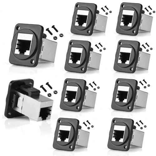 PENGLIN 10PACK Panel Mounting RJ45 Connector, Shielded RJ45 Cat5/5e/6 8P8C Ethernet LAN Cable Connector Zinc Alloy Housing Female to Female