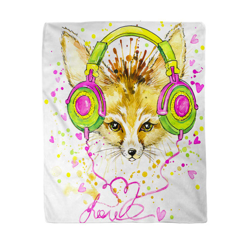 rouihot 50x60 Inches Throw Blanket Fennec Fox and Headphones Watercolor Forest Nature Cute Animal Warm Cozy Print Flannel Home Decor Comfortable Blanket for Couch Sofa Bed