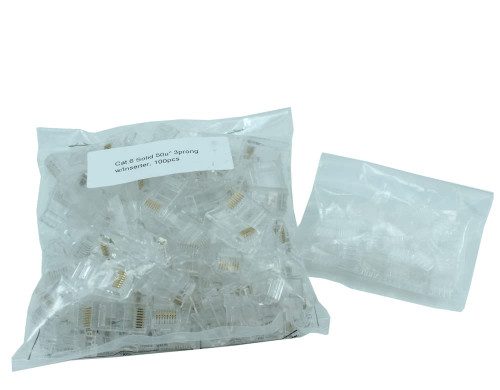 MyCableMart RJ45 Modular Plugs for CAT6 Solid Wire with Load-Bar, Pack of 100