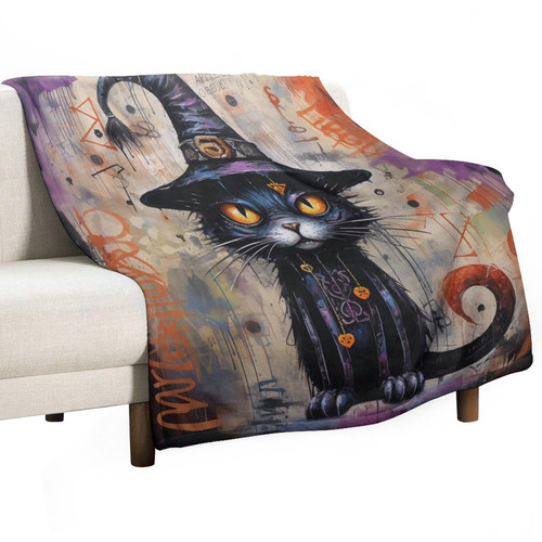 Black Cat Wearing Witch Hat Blanket Fall Happy Halloween Soft Throw Blanket 50"x60" Super Soft Flannel Throw Blanket for Couch Sofa Bed for Adults Kids Boys Teens Gift for Kids and Adults Black Cat Wearing Witch Hat Blanket Fall Happy Halloween Soft Throw Blanket 50"x60" Super Soft Flannel Throw Blanket for Couch Sofa Bed for Adults Kids Boys Teens Gift for Kids and Adults