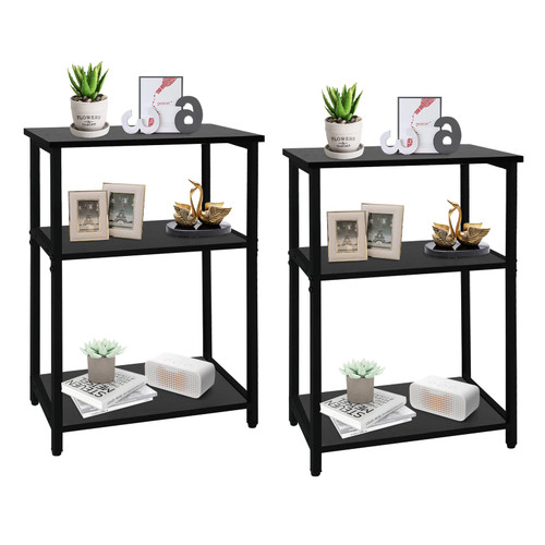 Babion Side Tables Set of 2, Small Side Table, 3-Tier End Table with Open Storage Shelf,Industrial Nightstand with Stable Metal Frame,for Bedroom, Living Room, Balcony,Easy Assembly
