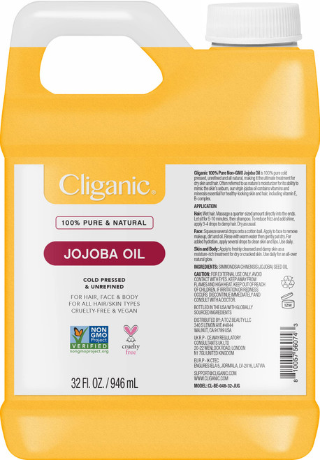 Cliganic Non-GMO Jojoba Oil Bulk 32oz, 100% Pure Cliganic Non-GMO Jojoba Oil Bulk 32oz, 100% Pure