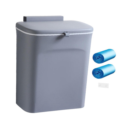 Fenteer Wall Mounted Garbage Can, Cabinet Door Trash Bin, Waterproof Under Sink Trash Can, Kitchen Compost Bin, Food Waste bin, Gray