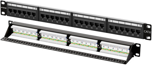 FGB 1U 24 Port Cat6 Patch Panel, 19" Rackmount or Wall Mount Patch Panel, Network Patch Panel for Gigabit Network Switch