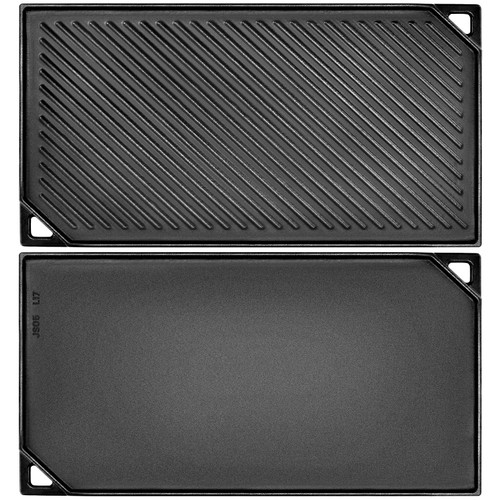 GGC Reversible Cast Iron Griddle, Double-sided Griddle Pan for Stove Tops, Gas Grills and Outdoor Cooking, 16.5 x 9.5 Baking Flat and Ribbed Griddle Plate