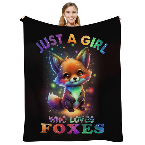 Just A Girl Who Loves Foxes Blanket, Cute Fox Blanket, Fox Gifts for Fox Lovers, Kawaii Fox with Colorful Starry Stars Blanket, Fox Plush Decor Blanket, Fox for Girls Kids,60"X50" Just A Girl Who Loves Foxes Blanket, Cute Fox Blanket, Fox Gifts for Fox Lovers, Kawaii Fox with Colorful Starry Stars Blanket, Fox Plush Decor Blanket, Fox for Girls Kids,60"X50"