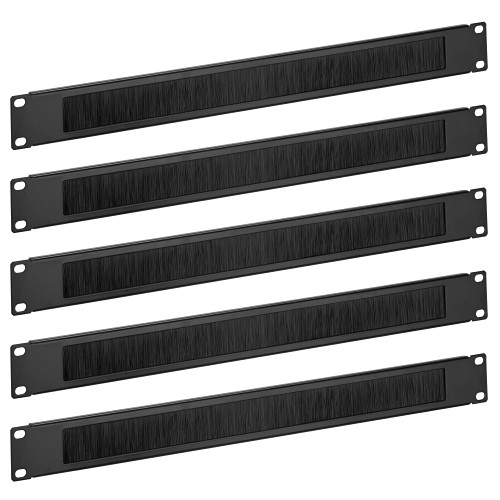 kwmobile Black 1U Brush Panel (5 Pack) - 19 inch Server Rack Cable Management - Manage Rackmount Network and Power Cables - Metal Panels with Brushes