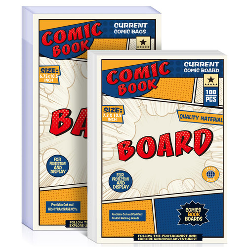 Leffis 200 Count Comic Book Current Size Bags and Boards Transparent Acid-Free and Reusable Comic Book Sleeves for Regular Comics (Bags and Boards X 200PCS)