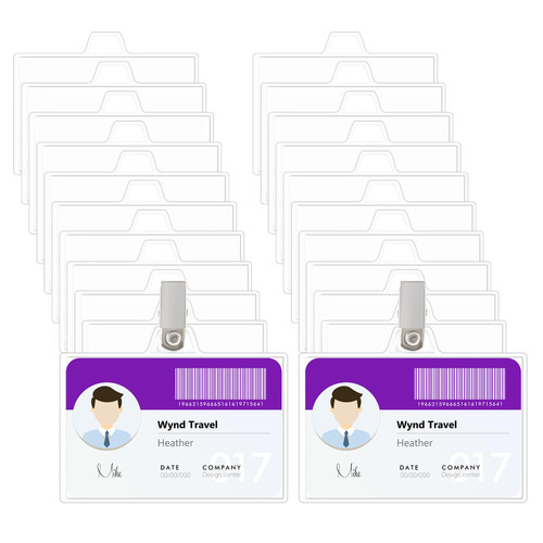 Name Badge Holders with Clip - Fushing 100PCS Clear Plastic ID Badge Holders with Badge Clips for 2-1/4 Inch x 3-1/2 Inch Name Badge Inserts