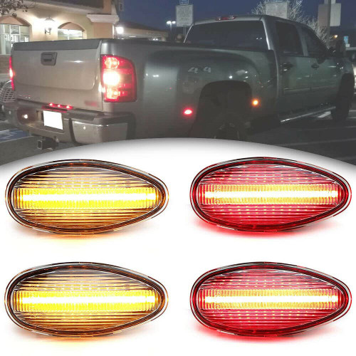 NSLUMO LED Side Fender Marker Lights for 2001-2014 Chevy Silverado GMC 2500HD 3500HD Clear Lens Amber Red Rear Bed Fender Side Markers Replace OEM Sidemarker Lamps