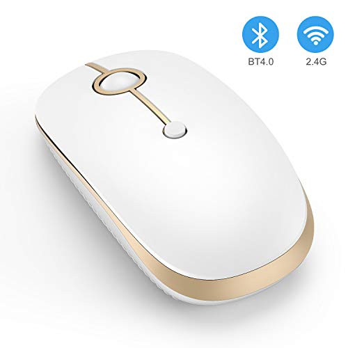 Wireless Bluetooth Mouse, Jelly Comb Slim Dual Mode 2.4GHz Wireless and Bluetooth Mouse with 2400 DPI for PC, Laptop, Mac, Windows (White and Gold)