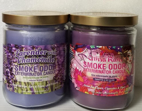 Smoke Odor Exterminator 13 oz Jar Candles Lavender with Chamomile, Assortment (2) Includes Lavender with Chamomile and China Rain.