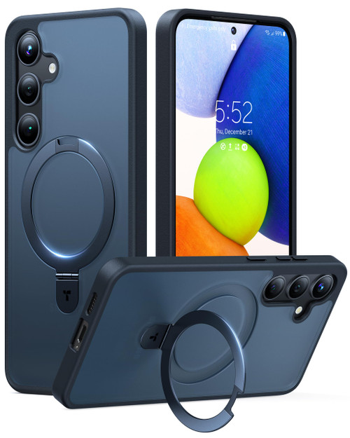 TORRAS Magnetic Ostand for Samsung Galaxy S24 Case 6.2" [Compatible with MagSafe] [Military Grade Drop Tested] [Ring Holder] [Build in Kickstand]Matte Translucent Slim Back Soft Edge with Stand, Black