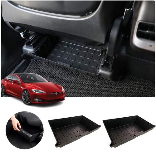 VITALNOS 2PCS Tesla Model Y Under Seat Storage Box Organizer, TPE Waterproof Material Under Seat Hidden Storage Tray Box Bins for Organizing Fit Tesla Model Y Accessories 2020 2021 2022 2023