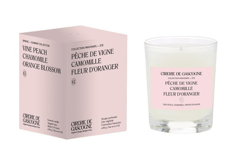 Cirerie de Gascogne Scented Candle Vine-Peach Chamomille Orange-Blossom | Fragrance Candle in Pink, Handmade Candle in Glass Jar (Peche de Vigne, Camomille, Fleur D'Oranger) GMO-Free Soy Wax