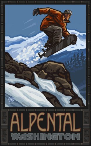 Northwest Art Mall Alpental Washington Snowboard Jumping Artwork by Paul A Lanquist, 11-Inch by 17-Inch