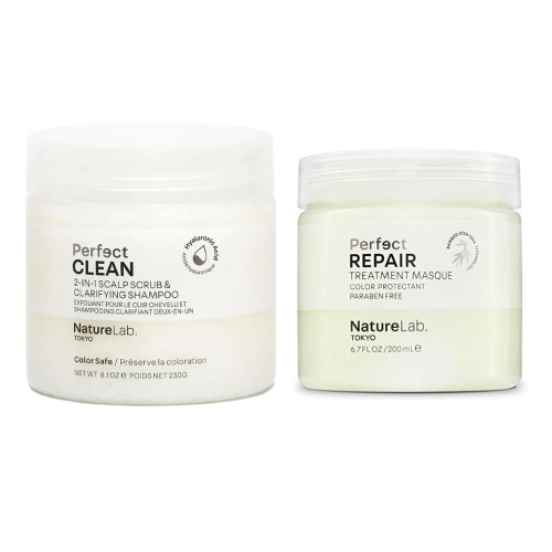 NatureLab Tokyo Treatment Duo: Perfect Shine Clarifying Scalp Scrub 8.1 oz & Perfect Repair Treatment Masque 6.7 oz