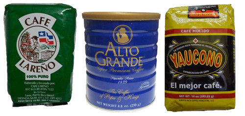 Puerto Rican Variety Pack Ground Coffee - 3 Local Favorites Yaucono, Alto Grande, Lareno (1 Pack)