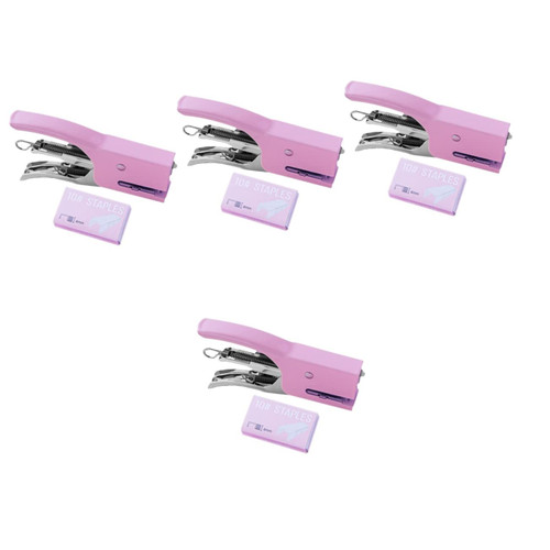 NUOBESTY 4 Sets Hand-held Stapler Staplers Manual Stapler Jam Free Stapler Save Power Stapler Multi-Function File Stapler Tool Office Desk Plastic High Capacity Student Press Machine Purple