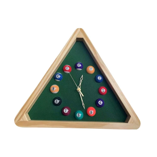 JISADER Billiards Pool Ball Clock Non Ticking Quality Simple Installation Sturdy 14inch Triangle Pool Table Wall Clock for Bedroom