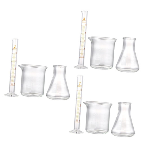 SOLUSTRE 9 Pcs Beaker Measuring Cylinder Flask Measuring Cups Lab Measuring Chemistry Flask Laboratory Conical Flask Measuring Cup with Scale Suit Small Measuring Cylinder Glass Wide Mouth