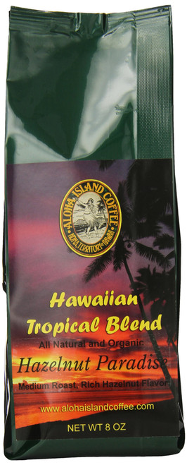 Aloha Island Coffee Company Kona Hawaiian Blend Whole Bean Coffee, Hazelnut Flavored, 1 Pound