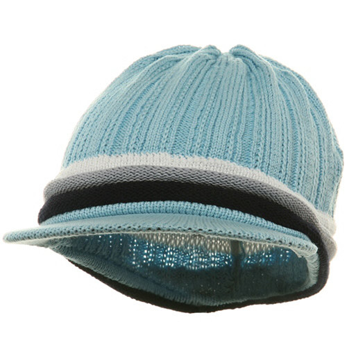 3 Brim Rasta Beanie Visors-White Lt. Grey Navy OSFM
