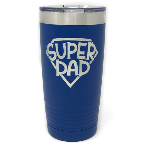 Super Dad - Blue Steel Coffee Tumbler - Comic Superhero Father's Day Gift from Son or Daughter - 20 oz Vacuum Travel Mug