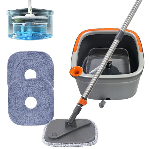 Square Spin Mop M16, Self Wash Spin Mop M16, Mop Bucket with Wringer, Mop Bucket Set, Mop Spin Bucket, Spin Mop Set, Hand-Free Wringing Floor Cleaning Mop (2Pcs Cloths)