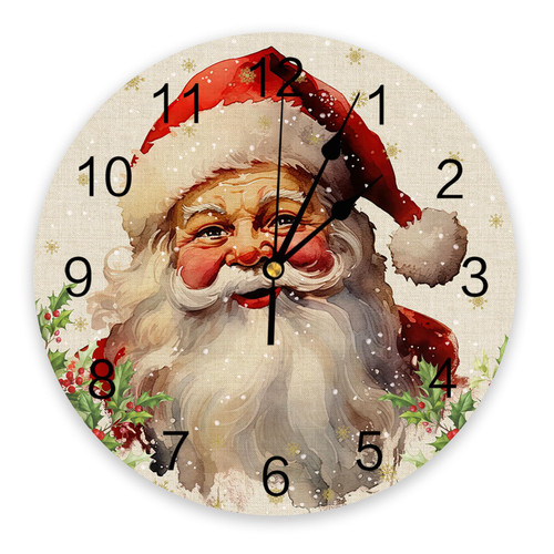 LUSWEET Wall Clock 14 Inch Silent PVC Wall Clock Merry Christmas Santa Claus Hanging Clock Non Ticking Battery Operated Round Clock for Living Room Kitchen Bedroom School Decor