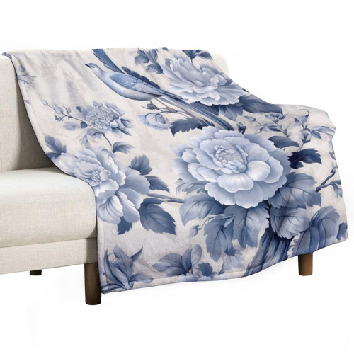 Throw Blanket Blue White Floral Spring Flower Bird Chinoiserie Warm Cozy Lightweight Blanket Vintage Style Flower Heart Bird Navy Blue White Blanket 60"x80" Couch Sofa Throw Blanket for Adults Throw Blanket Blue White Floral Spring Flower Bird Chinoiserie Warm Cozy Lightweight Blanket Vintage Style Flower Heart Bird Navy Blue White Blanket 60"x80" Couch Sofa Throw Blanket for Adults