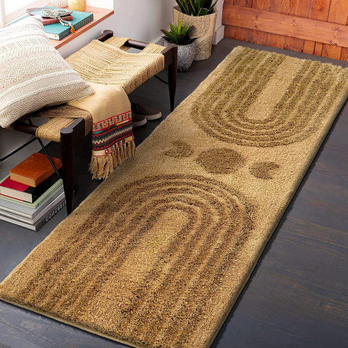 ARTCREATOR Boho Bathroom Runner Rug 20"x60" Long Abstract Bath Mat for Bathroom Soft Plush Fluffy Bath Rugs Boho Bathroom Decor Khaki Washable Non Slip Runner Rug for Bedroom/Hallway