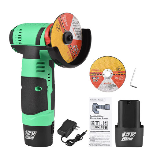 Electric cutting machine,ERYUE 12V Cordless Angle Grinder Tool Kit Portable Lithium Electric Angle Grinder 19500rpm Mini Rechargeable Power Cutter with 2pcs Batteries 2pcs Grinding Discs for Grinding