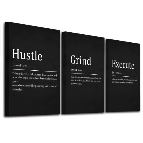 Hustle Grind Execute, Inspirational Wall Decor Art - Framed Canvas Office Decor, Quote Poster, Office Wall Art, Motivational Wall Art, Positive Motivational Set of 3 Prints Hustle Grind Execute, Inspirational Wall Decor Art - Framed Canvas Office Decor, Quote Poster, Office Wall Art, Motivational Wall Art, Positive Motivational Set of 3 Prints