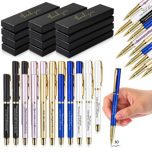PerKoop 30 Sets Thank You Pens Employee Appreciation Ballpoint Pen with Engraved Inspirational Quotes Thank You Pen Gifts with Boxes for Teacher Coworker Office, Black Ink (Mixed, Multicolor)