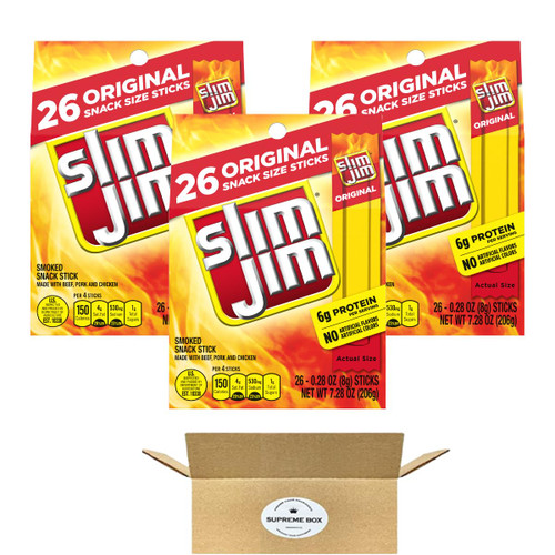 SUPREME BOX Slim Jim Mild Snack Size Original Smoked Snack Stick, 26-Count, Pack of 3 (78 count in total) SUPREME BOX Slim Jim Mild Snack Size Original Smoked Snack Stick, 26-Count, Pack of 3 (78 count in total)