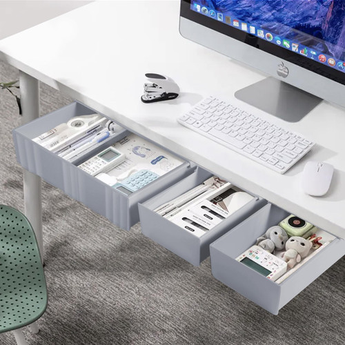 Upiyan 3 Pack Under Desk Drawer Storage Box Organizer, Slide Out Desk Drawer, Plastic Drawer Under Desk for Office, School, Home, Hidden Desktop Organizer Pen Holder for Desk Self-Adhesive (Grey)