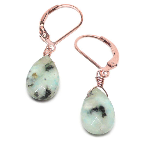 Sesame Jasper Briolette Rose Gold-Filled Lever Back Earrings