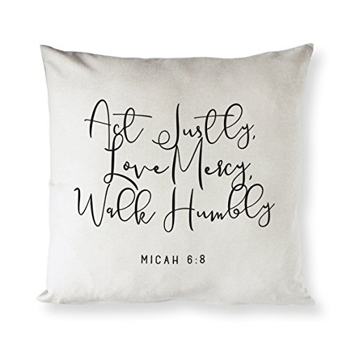The Cotton & Canvas Co. Act Justly Love Mercy Walk Humbly Micah 6:8 Religious, Bible Verse Home Decor Pillow Cover, Cushion Cover and Decorative Throw Pillow Case (Natural Color, Not White)
