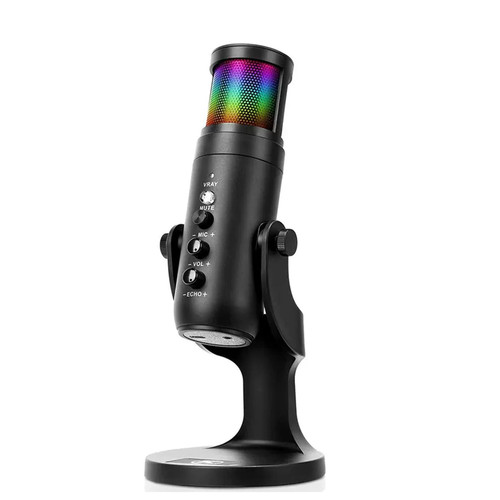 USB Condenser Microphone with RGB for Live Broadcast, Conference, Gaming, Rotatable Computer Recording Mic Built in DSP Sound Processing System