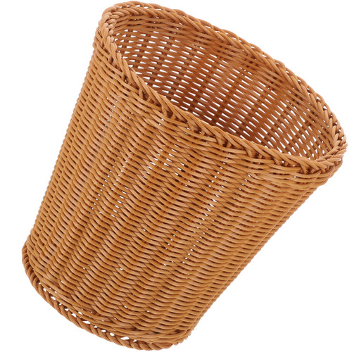 LIFKOME Round Rattan Waste Basket Woven Trash Can Paper Waste Basket Straw Wicker Sundries Storage Holder Garbage Container Bin for Bathroom Kitchen Office Brown