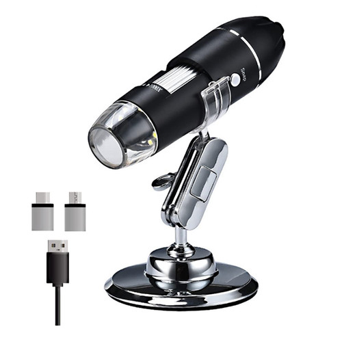 Microscope Accessories kit Slide Preparation camer 3 in 1 USB Digital Microscope Camera 1600X 8 LEDs 2MP Electronic Microscope Zoom Camera Microscope Accessories (Color : Black B)