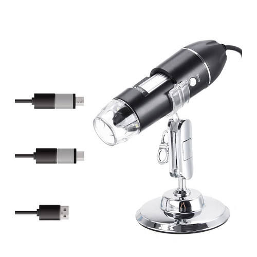 Microscope Accessories Kit G3 1600X 3 in 1 USB Adjustable Digital Microscope Type-C Electronic Microscope Camera Microscope Slides (Color : 2 interfaces Stented, Size : 1600X)
