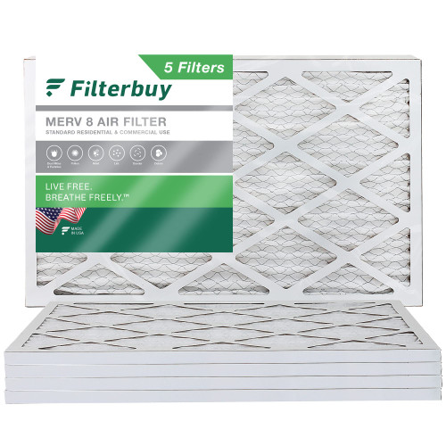 Filterbuy 16x25x1 Air Filter MERV 8 Dust Defense (5-Pack), Pleated HVAC AC Furnace Air Filters Replacement (Actual Size: 15.50 x 24.50 x 0.75 Inches)