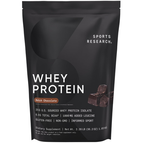 Sports Research Whey Protein Isolate - Sports Nutrition Protein Powder 25g per Serving - 2lb Bag Whey Protein - Dutch Chocolate Bulk Protein Powder, 25 Servings