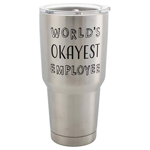 World's Okayest Employee Silver Tone 30 Oz Stainless Steel Travel Mug with Lid
