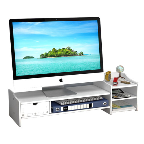 KUHEITAER Monitor Stand Riser, Monitor Riser,Monitor Stand with Drawer, 2 Tiers Monitor Stand for Desk with 3 Layer Storage Shelf, Computer Monitor Stand Laptop Stand for Desk, PC, Printer