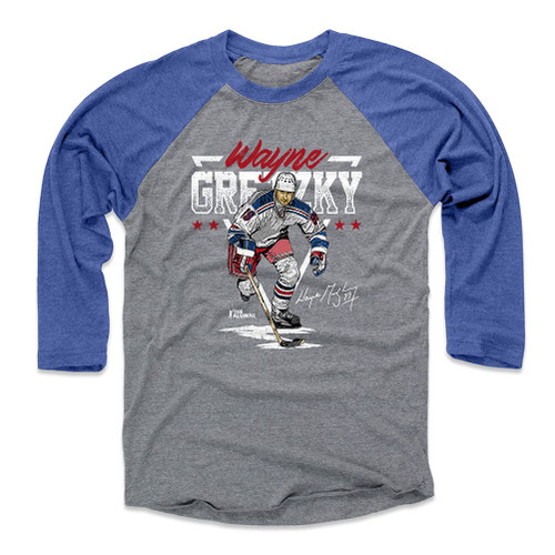 500 LEVEL Wayne Gretzky Tee Shirt (Baseball Tee, X-Large, Royal/Heather Gray) - Wayne Gretzky Triangle Name WHT