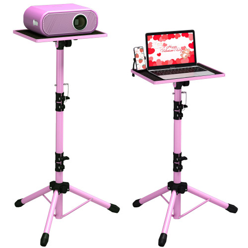 DECOSIS Pink Projector Stand Tripod 23.5" - 46.5", Laptop Tripod Stand Height Adjustable with Gooseneck Phone Holder, Laptop Floor Stand for Office, Home, Stage, Studio, DJ Racks